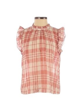 Isabella Sinclair Light Pink Gingham Lightweight Ruffle Sleeve Blouse  - Size S